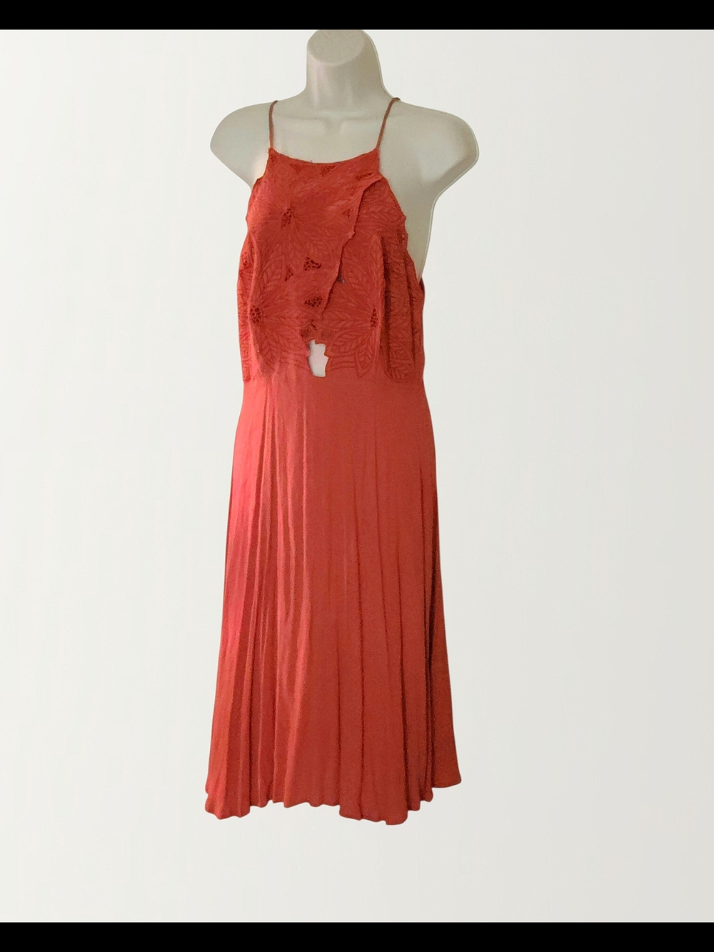 Astr Women's Coral Lace Halter Fit And Flare Midi Dress Size M